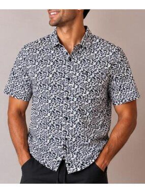 NWT Volcom Men's Short Sleeve Button Down Shirt Black & White Palm Leaf Trees Me
